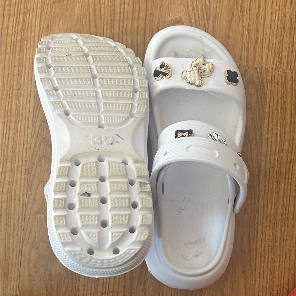 Croc White Sandals with Decorative Charms - Picture 8 of 11